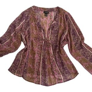 LANE BRYANT Floral Striped V-Neck Long Sleeve Top Plus Size 14/16